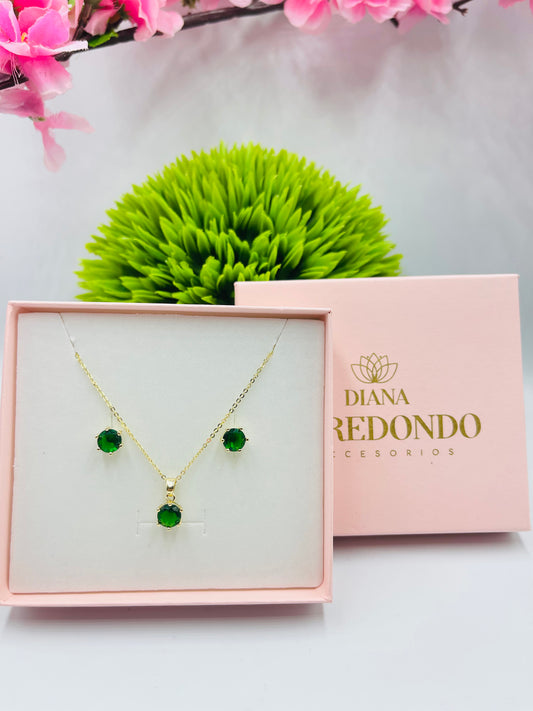 SET CADENA CON ARETES CRISTAL VERDE