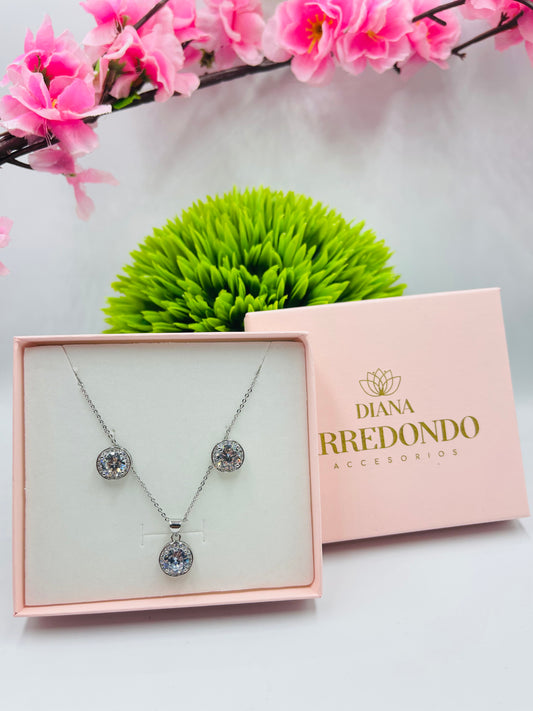 SET CADENA CON ARETES CIRCULO CRISTAL