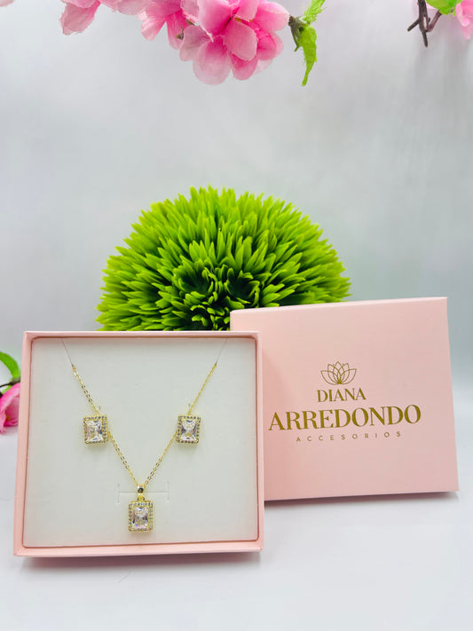 SET CADENA CON ARETES RECTANGULO BLANCO